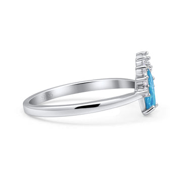 Oval Rhodium Plated Thumb Ring Statement Fashion Ring Lab Created Blue Opal 925 Sterling Silver